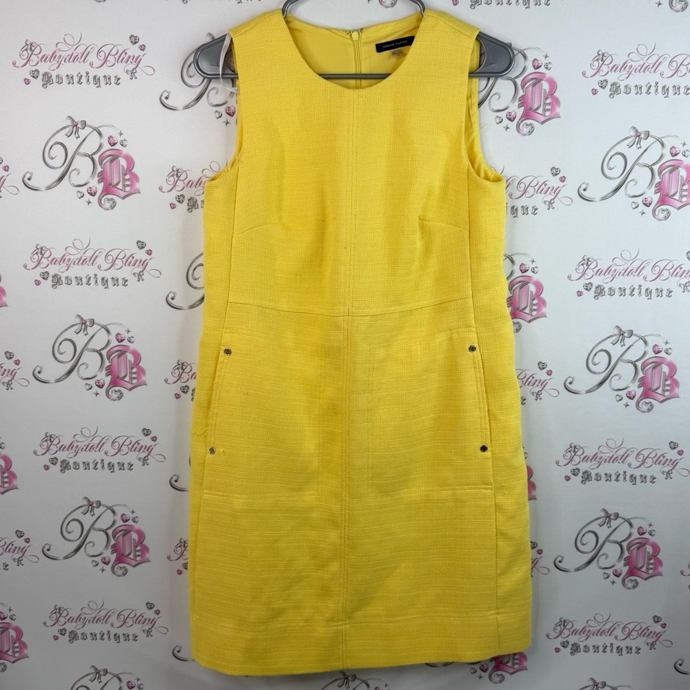 Tommy Hilfiger dress studded details bright sun Yellow Midi Dress buttons tweed